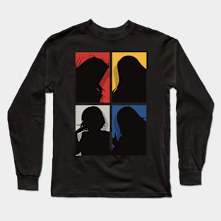 All The Main Characters In The Eminence In Shadow Anime In A Cool Black Silhouette Pop Art Design In Colorful Background Long Sleeve T-Shirt